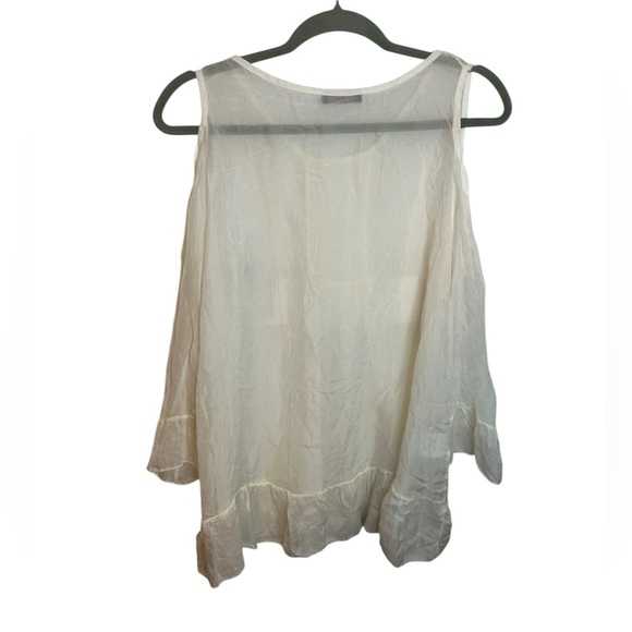 Lola Made In Italy White Silk Sequin Cold Shoulder Blouse - Picture 2 of 5